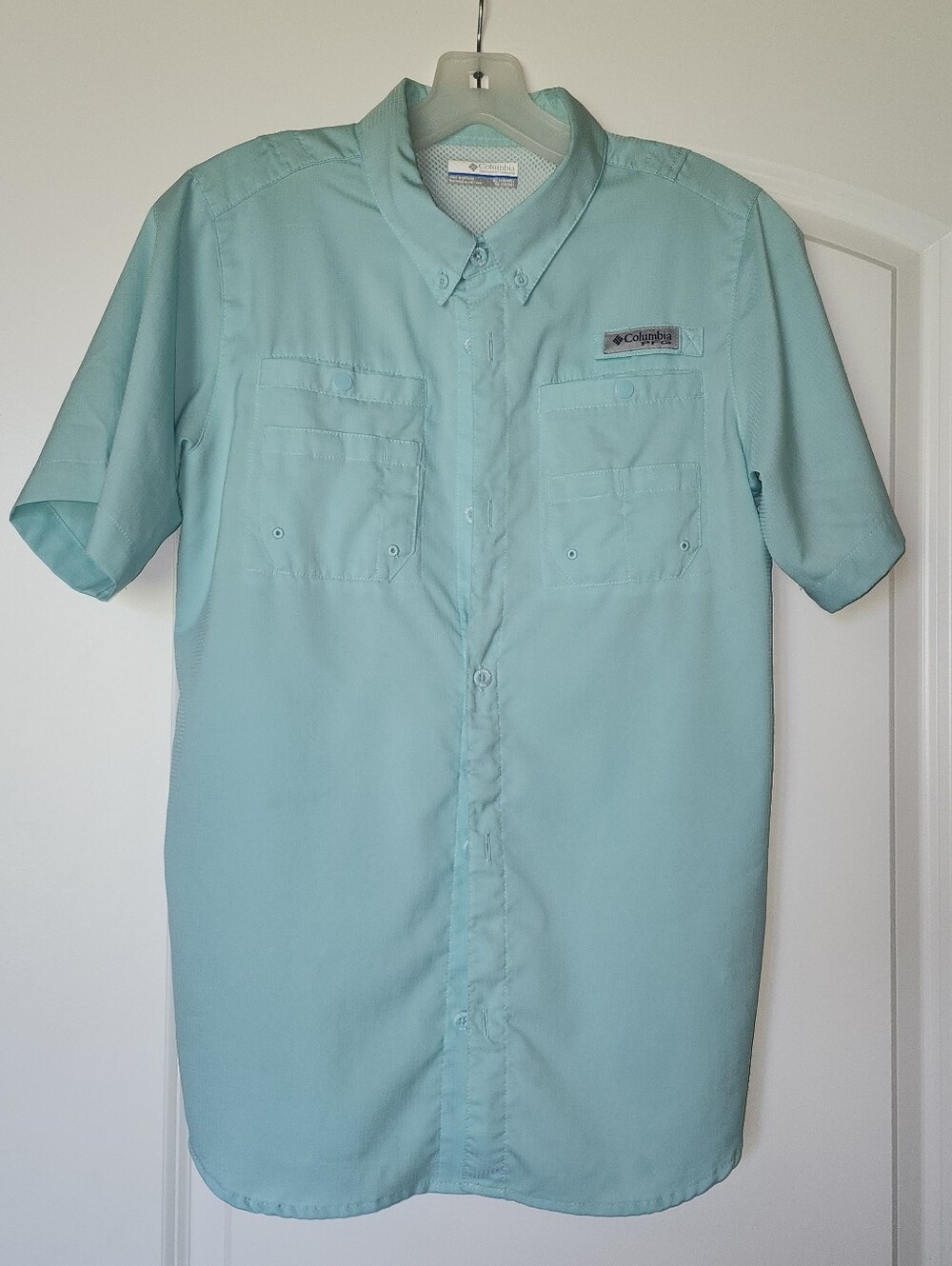 XL Columbia Kids Short Sleeve Aqua Button-Down Shirt